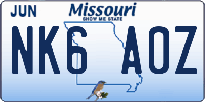 MO license plate NK6A0Z