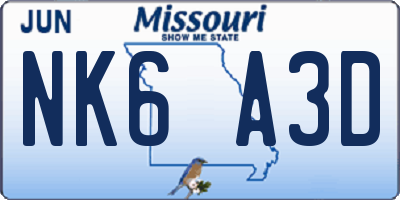 MO license plate NK6A3D
