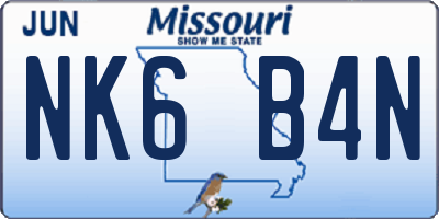 MO license plate NK6B4N