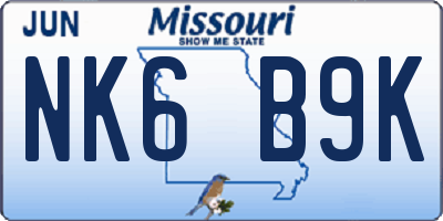 MO license plate NK6B9K