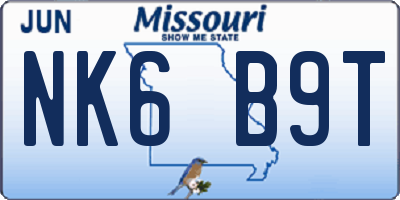 MO license plate NK6B9T