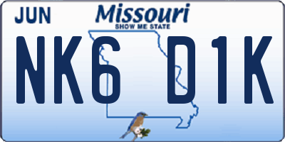 MO license plate NK6D1K