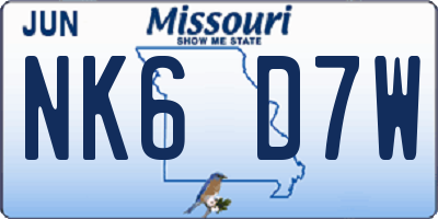 MO license plate NK6D7W
