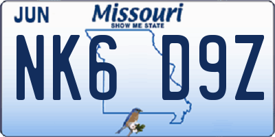 MO license plate NK6D9Z
