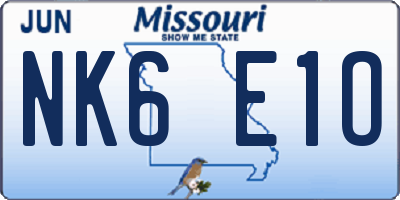 MO license plate NK6E1O