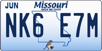 MO license plate NK6E7M