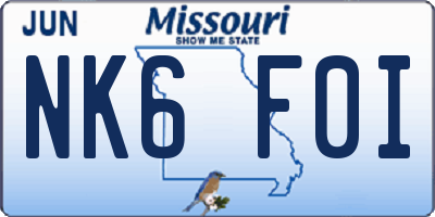 MO license plate NK6F0I