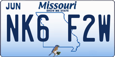 MO license plate NK6F2W