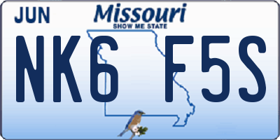 MO license plate NK6F5S