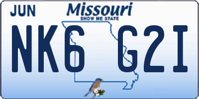 MO license plate NK6G2I