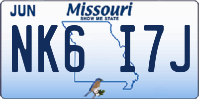MO license plate NK6I7J