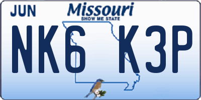 MO license plate NK6K3P