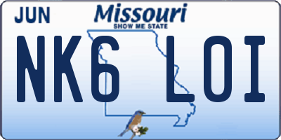 MO license plate NK6L0I