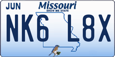 MO license plate NK6L8X