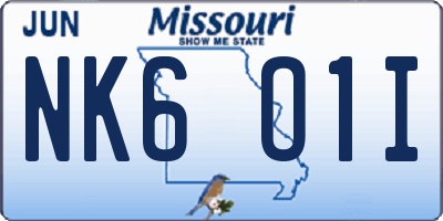 MO license plate NK6O1I