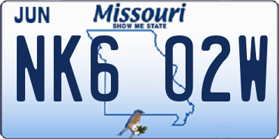 MO license plate NK6O2W