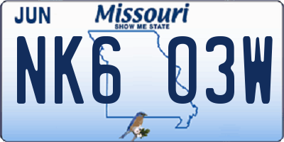 MO license plate NK6O3W