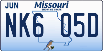 MO license plate NK6O5D