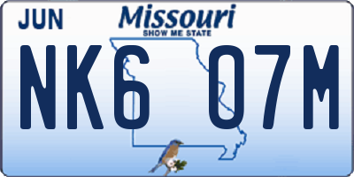MO license plate NK6O7M