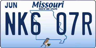 MO license plate NK6O7R