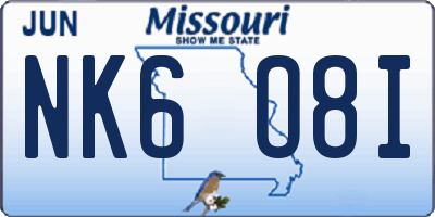 MO license plate NK6O8I