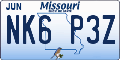 MO license plate NK6P3Z