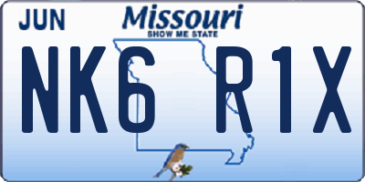 MO license plate NK6R1X