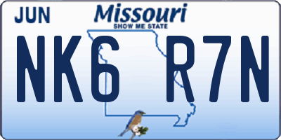 MO license plate NK6R7N