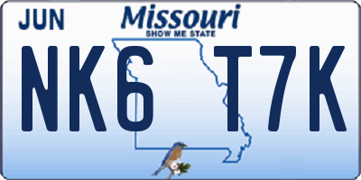 MO license plate NK6T7K