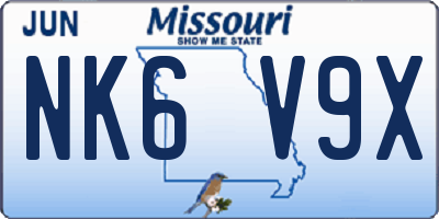 MO license plate NK6V9X