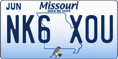 MO license plate NK6X0U