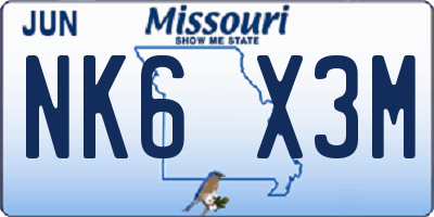 MO license plate NK6X3M