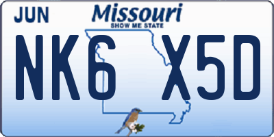 MO license plate NK6X5D