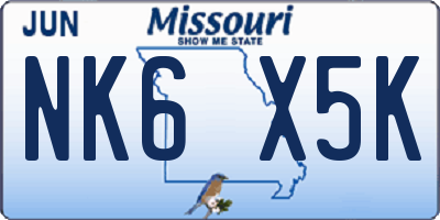 MO license plate NK6X5K