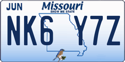 MO license plate NK6Y7Z