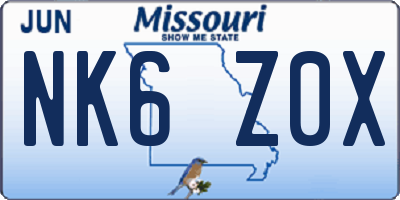 MO license plate NK6Z0X