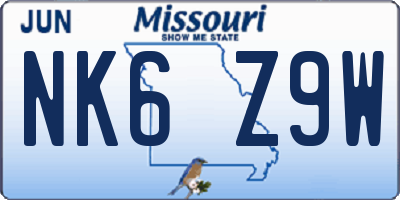 MO license plate NK6Z9W
