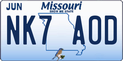 MO license plate NK7A0D