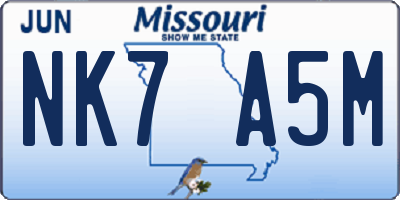 MO license plate NK7A5M