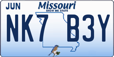 MO license plate NK7B3Y