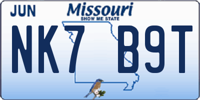 MO license plate NK7B9T