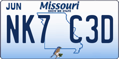 MO license plate NK7C3D
