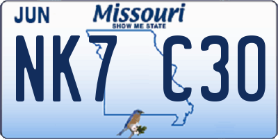 MO license plate NK7C3O