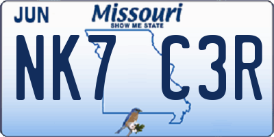 MO license plate NK7C3R