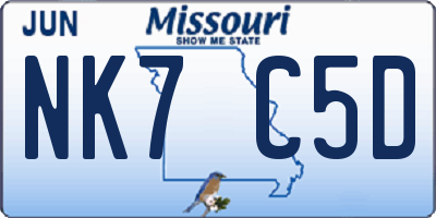MO license plate NK7C5D