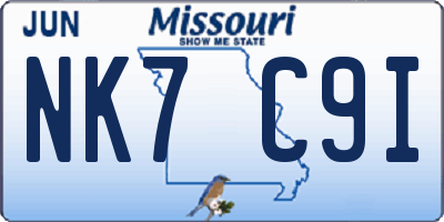 MO license plate NK7C9I