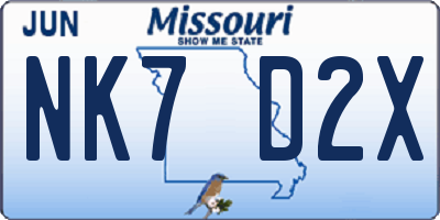 MO license plate NK7D2X