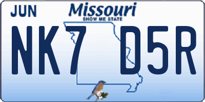 MO license plate NK7D5R