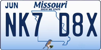 MO license plate NK7D8X