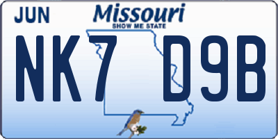 MO license plate NK7D9B